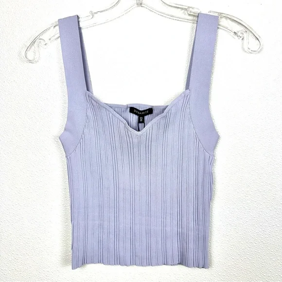 Ribbed Knit Cropped Tank Top Size L Dynamite | ’90s Minimalist City Chic Stretch - Picture 2 of 11